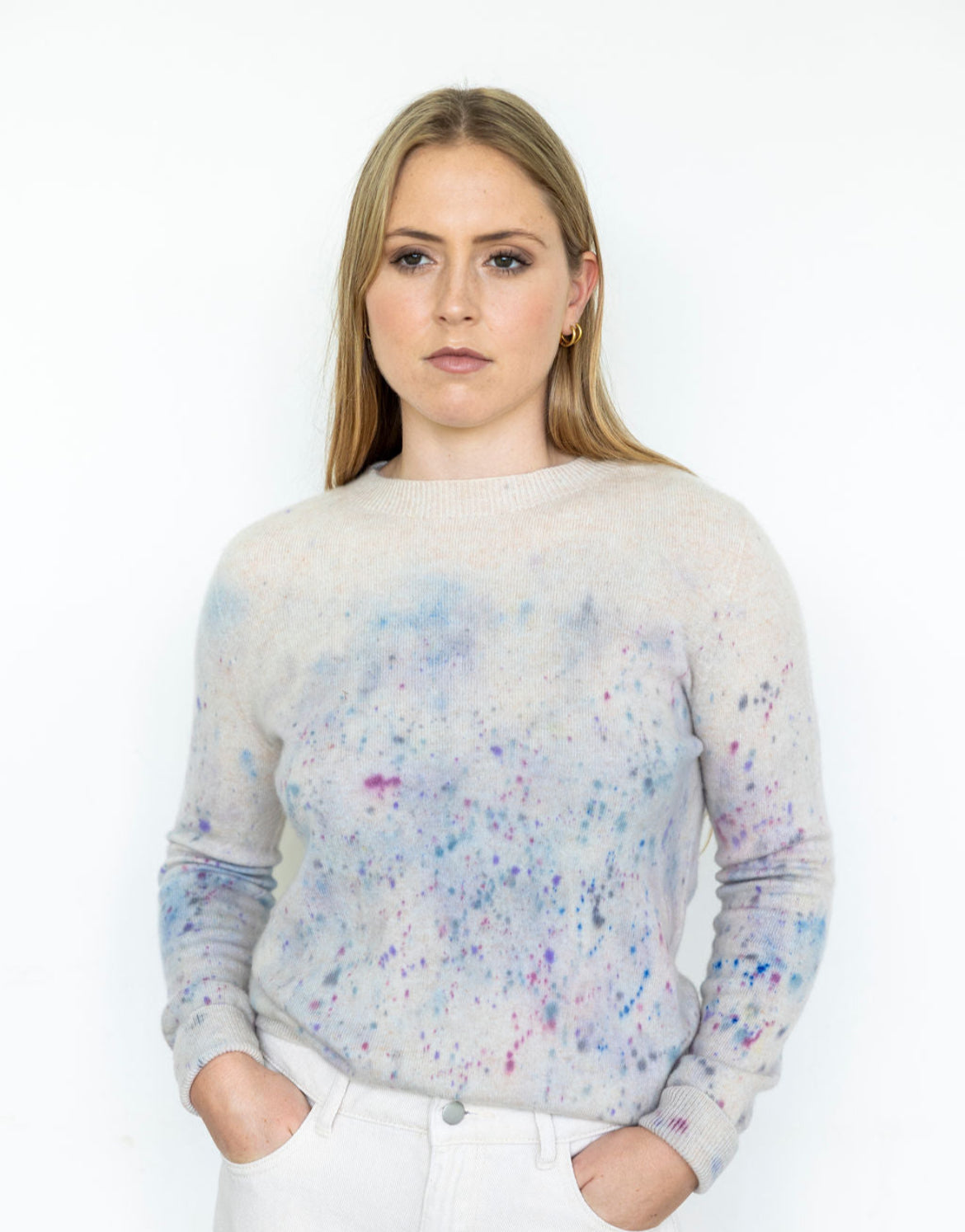 Ladies Classic Hand-Painted Merino Wool sweater in Plum and plough