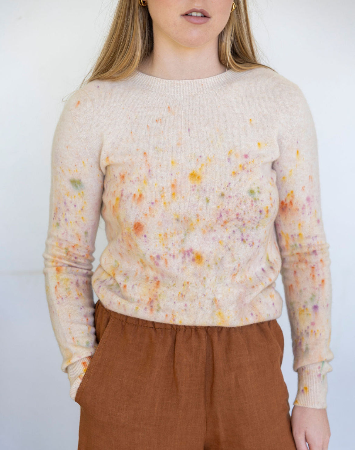Ladies Classic Hand-Painted Merino Wool sweater in Plum and plough
