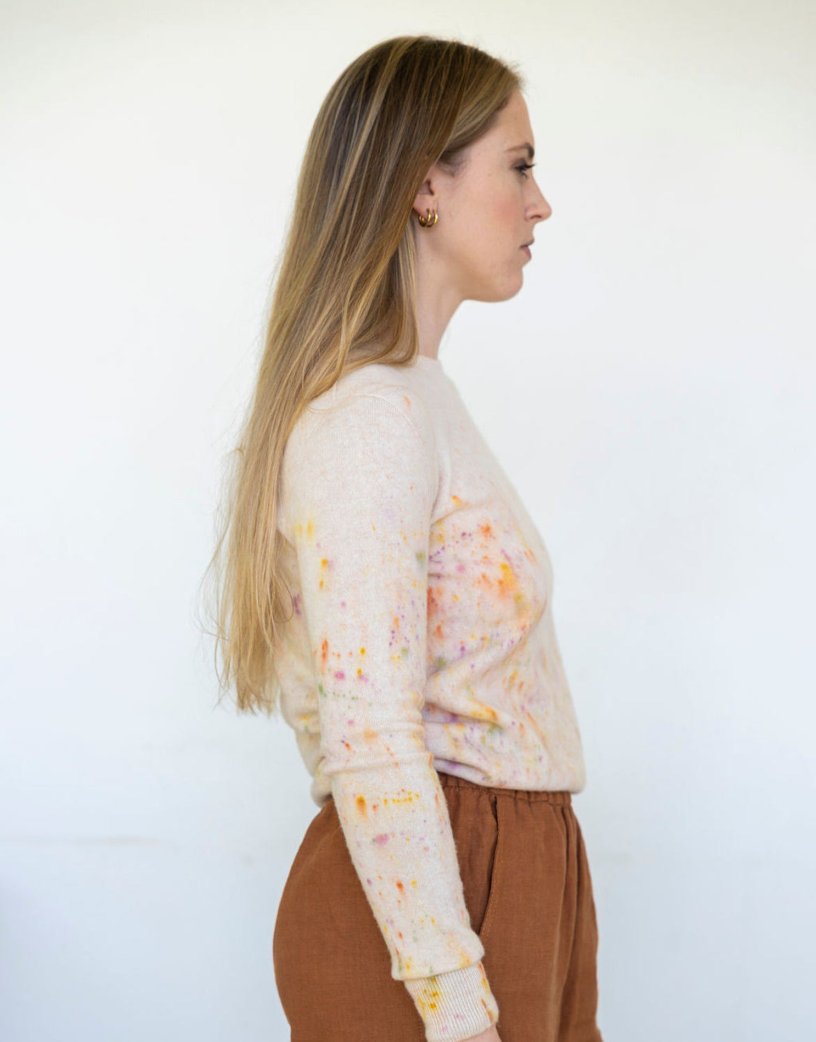 Ladies Classic Hand-Painted Merino Wool sweater in Plum and plough