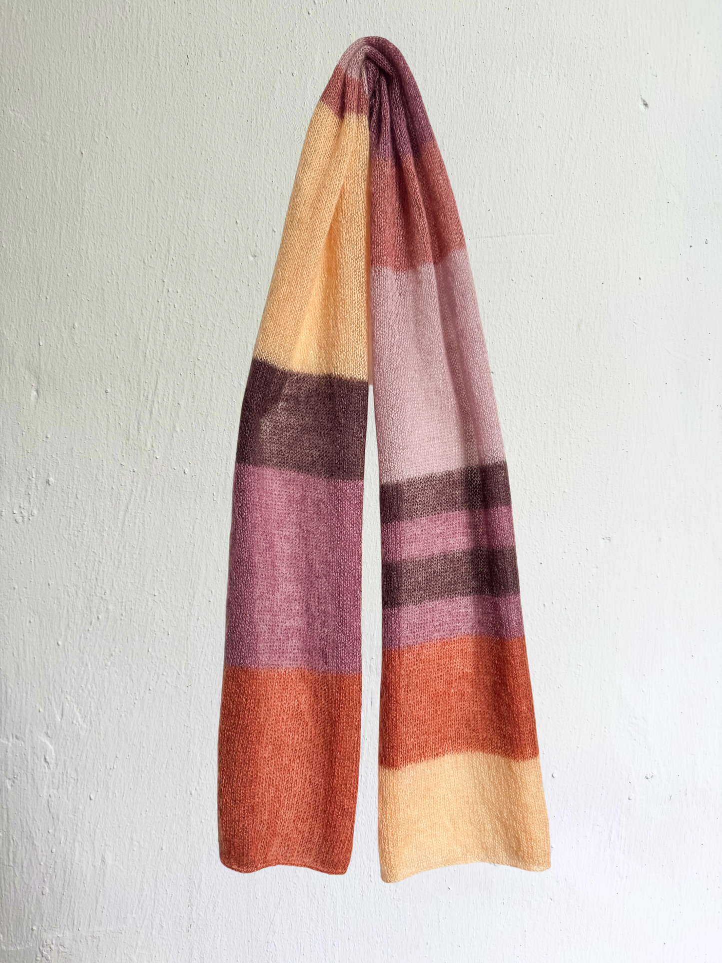 Mohair Silk Scarf Handknitted in Purple & Orange