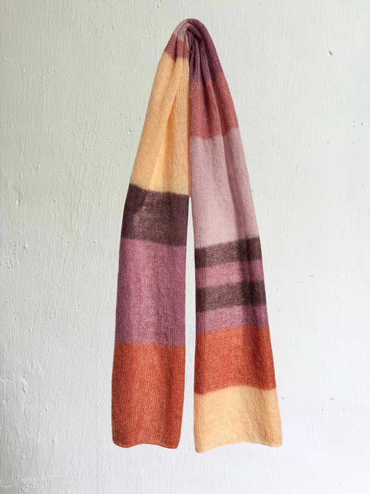 Mohair Silk Scarf Handknitted in Purple & Orange