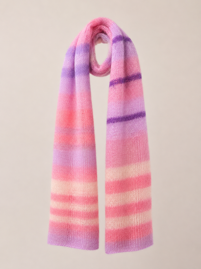 Mohair Silk Scarf Handknitted in pinks and purples