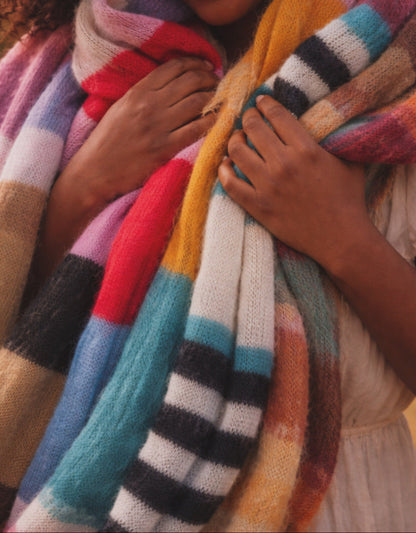 Mohair Silk Scarf Handknitted in Browns and Black